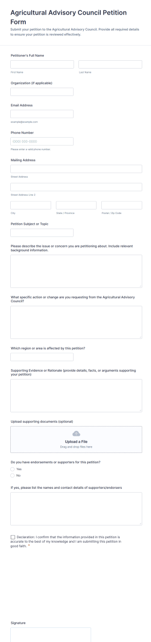 Agricultural Advisory Council Petition Form Template