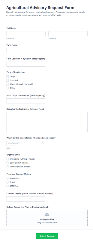 Agricultural Advisory Request Form Template