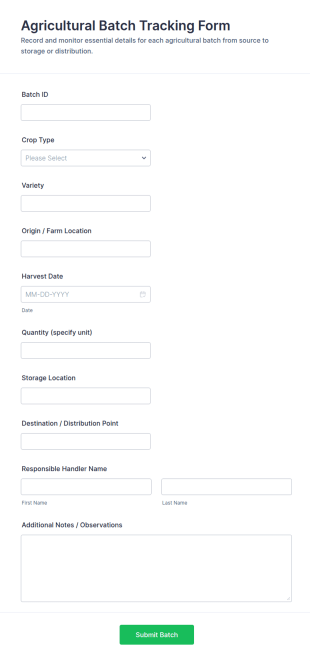 Agricultural Batch Tracking Form Template