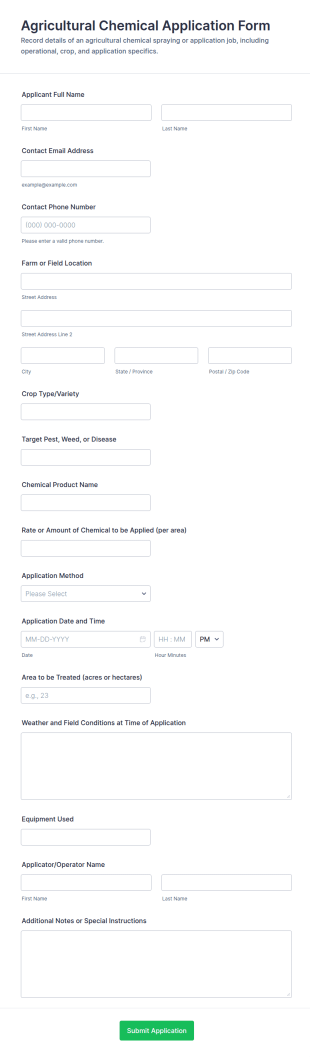 Agricultural Chemical Application Form Template