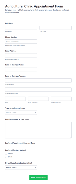 Agricultural Clinic Appointment Form Template