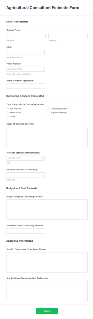 Agricultural Consultant Estimate Form Template