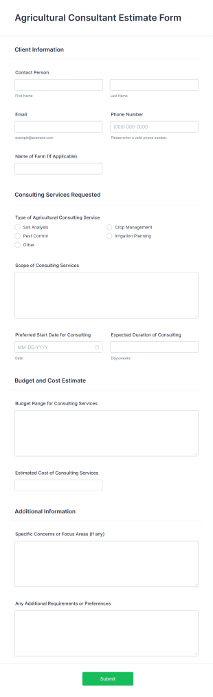 Agricultural Consultant Estimate Form Template