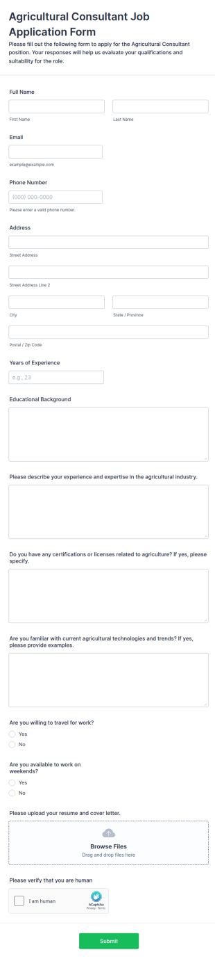 Agricultural Consultant Job Application Form Template