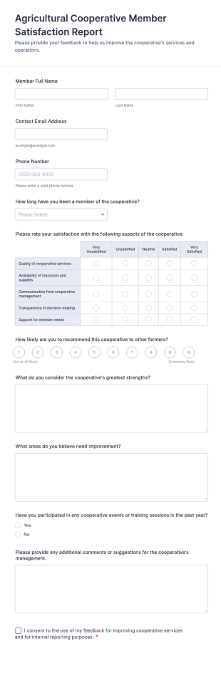 Agricultural Cooperative Member Satisfaction Report Form Template