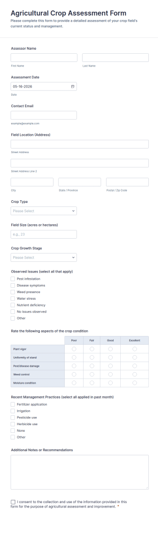Agricultural Crop Assessment Form Template