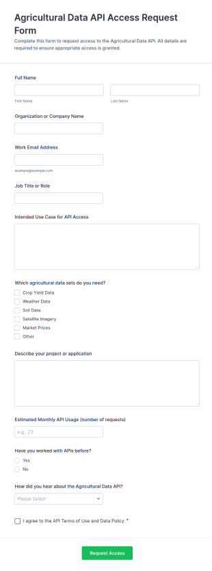 Agricultural Data API Access Request Form Template