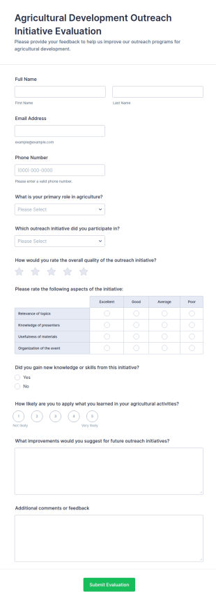 Agricultural Development Outreach Initiative Evaluation Form Template