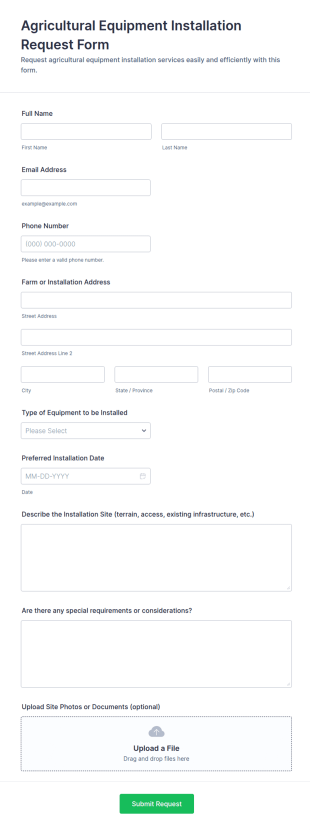 Agricultural Equipment Installation Request Form Template