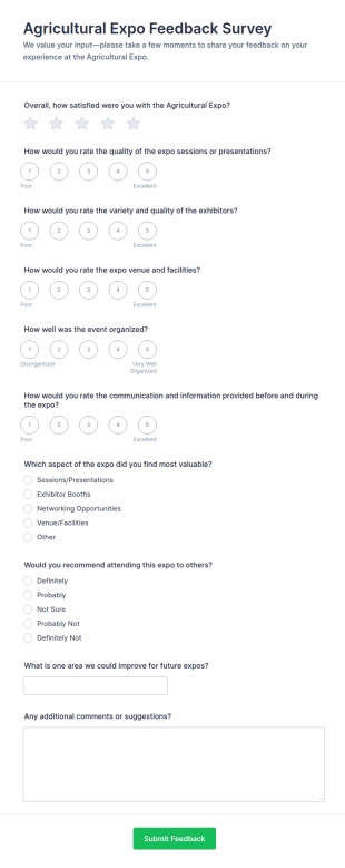Agricultural Expo Feedback Survey Form Template