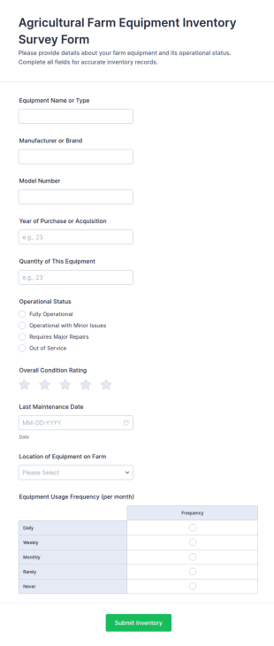 Agricultural Farm Equipment Inventory Survey Form Template