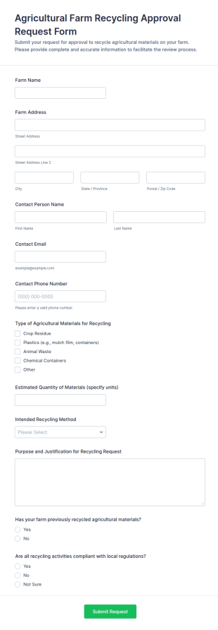 Agricultural Farm Recycling Approval Request Form Template