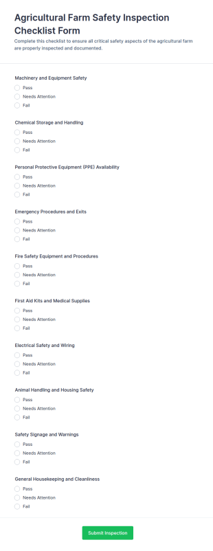 Agricultural Farm Safety Inspection Checklist Form Template