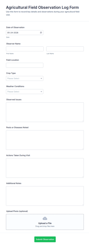 Agricultural Field Observation Log Form Template