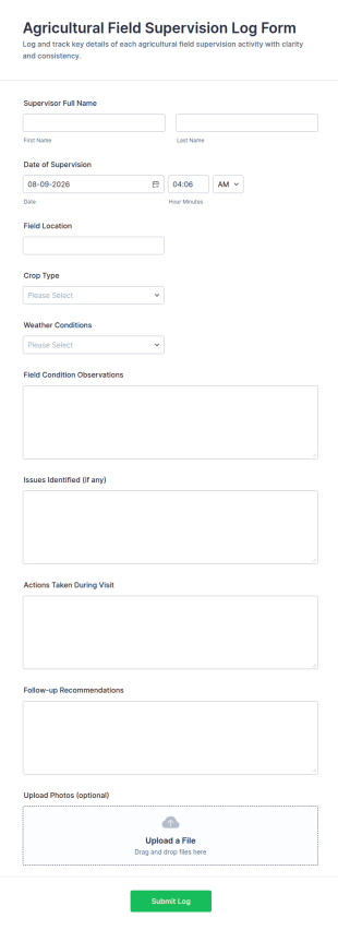 Agricultural Field Supervision Log Form Template