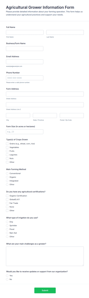 Agricultural Grower Information Form Template
