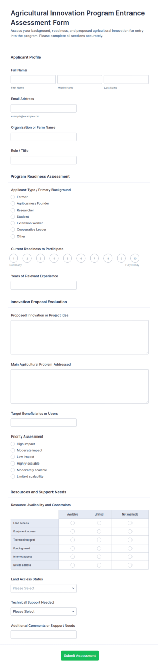 Agricultural Innovation Program Entrance Assessment Form Template