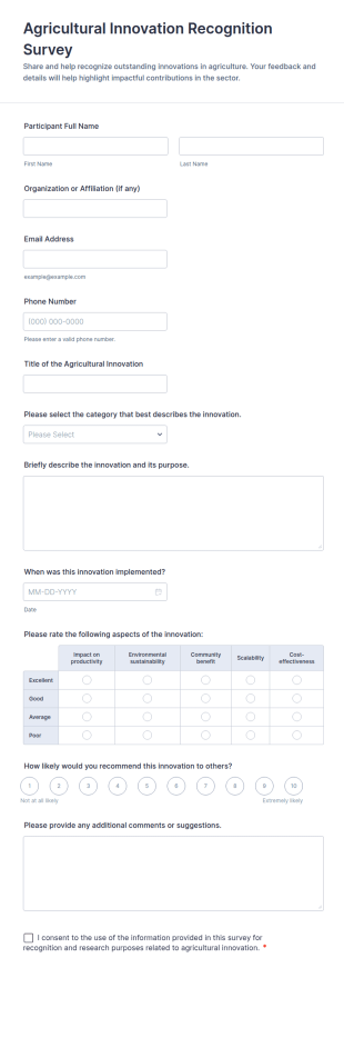 Agricultural Innovation Recognition Survey Form Template