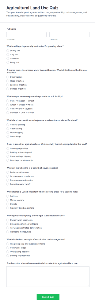 Agricultural Land Use Quiz Form Template