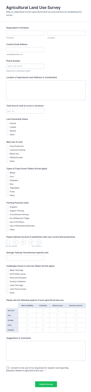 Agricultural Land Use Survey Form Template