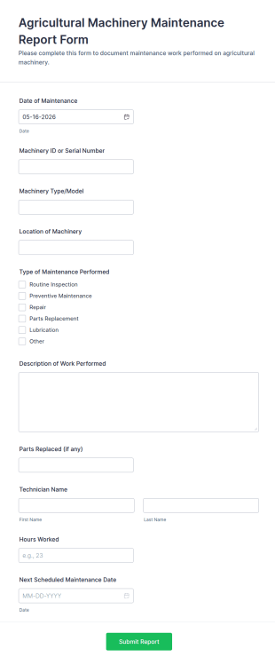 Agricultural Machinery Maintenance Report Form Template