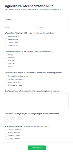 Agricultural Mechanization Quiz Form Template