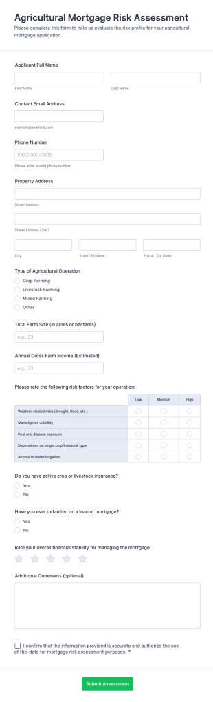 Agricultural Mortgage Risk Assessment Form Template