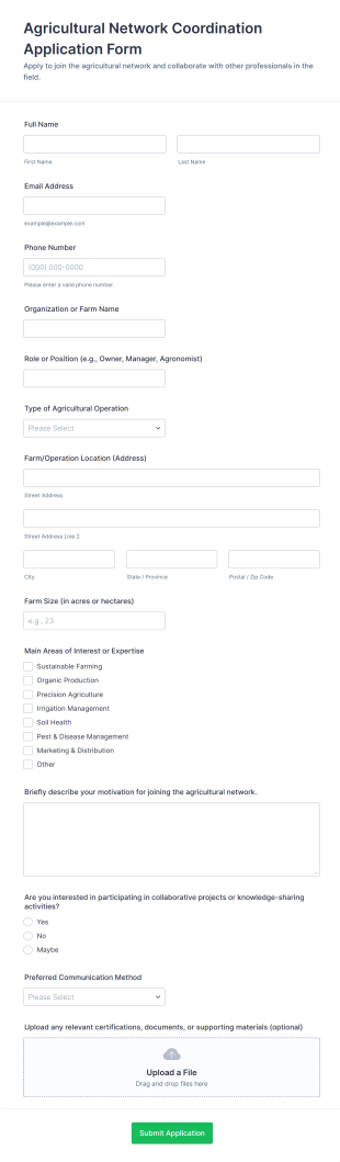 Agricultural Network Coordination Application Form Template