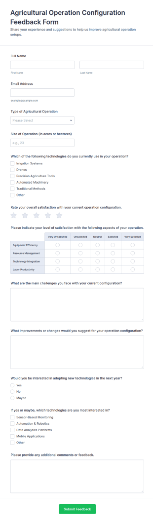 Agricultural Operation Configuration Feedback Form Template