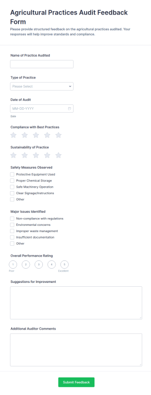 Agricultural Practices Audit Feedback Form Template