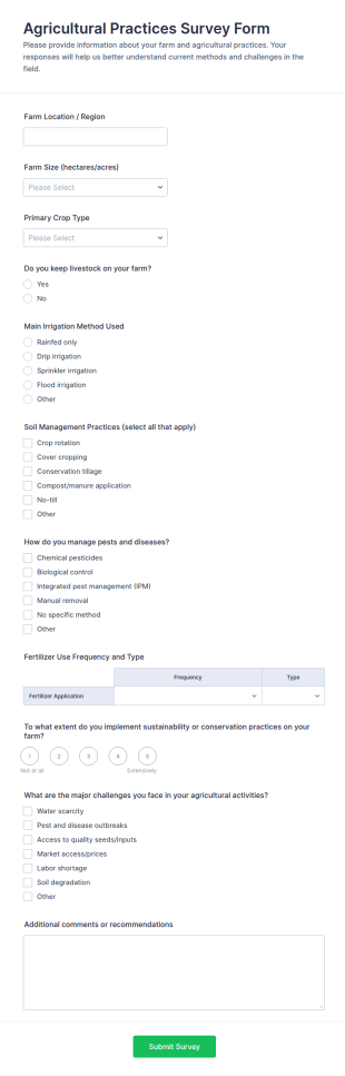 Agricultural Practices Survey Form Template