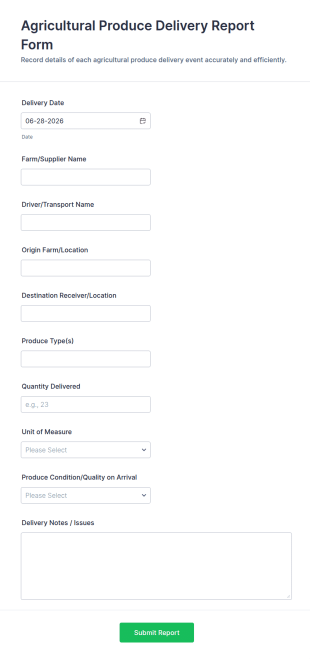 Agricultural Produce Delivery Report Form Template