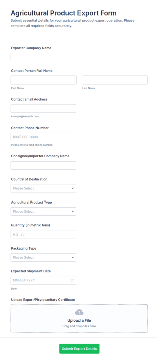 Agricultural Product Export Form Template