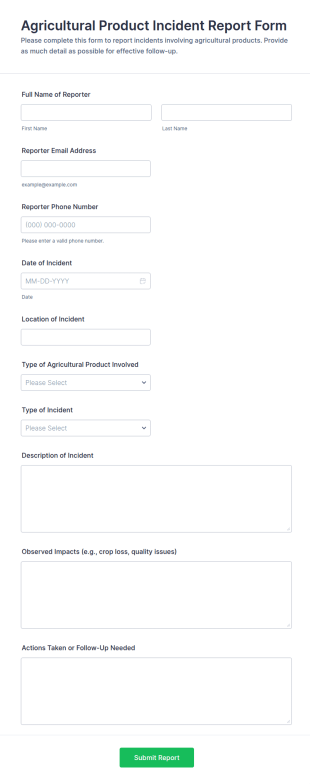 Agricultural Product Incident Report Form Template