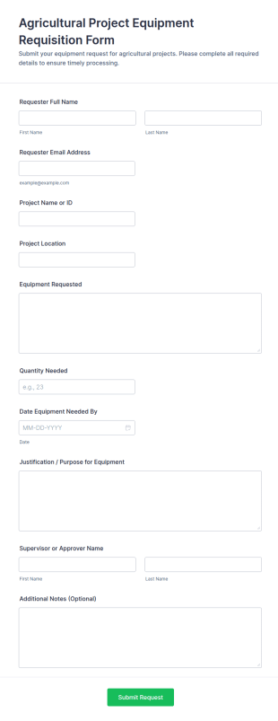 Agricultural Project Equipment Requisition Form Template