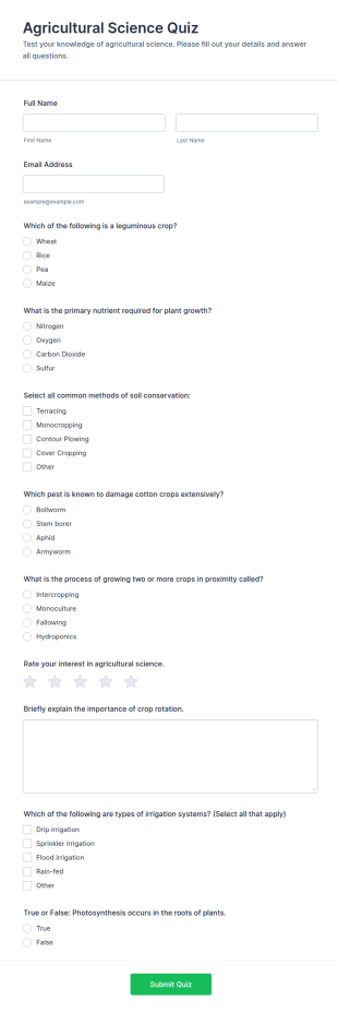 Agricultural Science Quiz Form Template