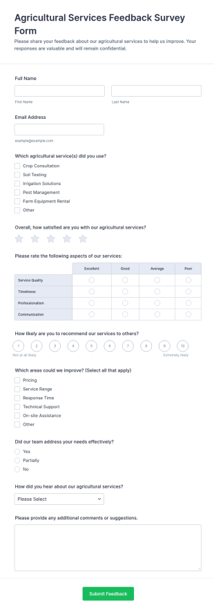 Agricultural Services Feedback Survey Form Template