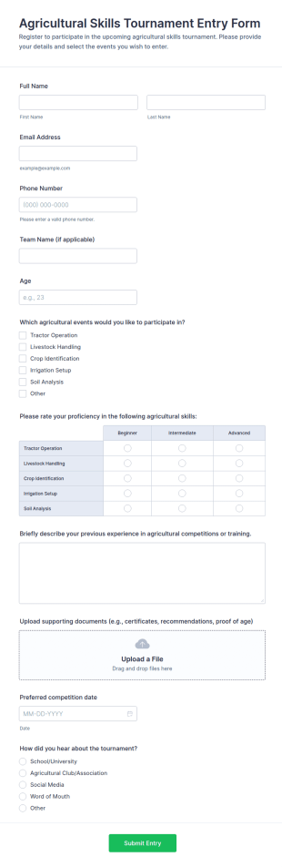 Agricultural Skills Tournament Entry Form Template