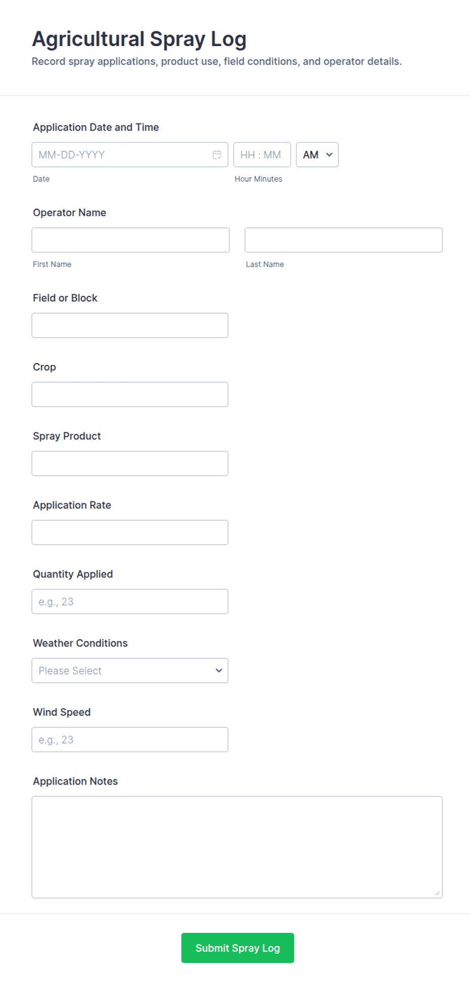 Agricultural Spray Log Form Template | Jotform