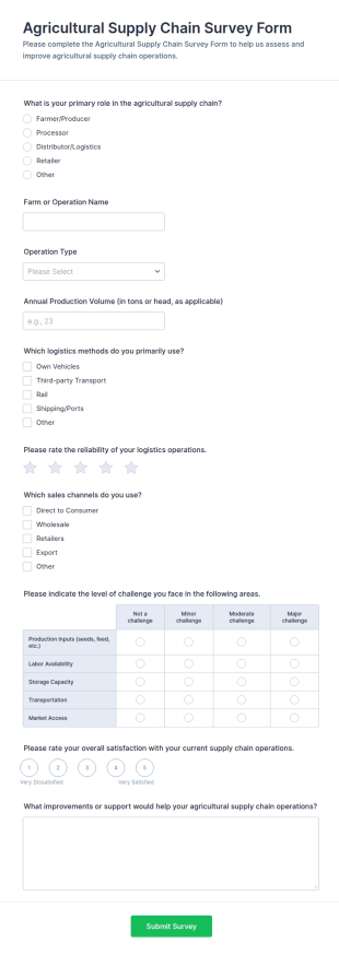 Agricultural Supply Chain Survey Form Template