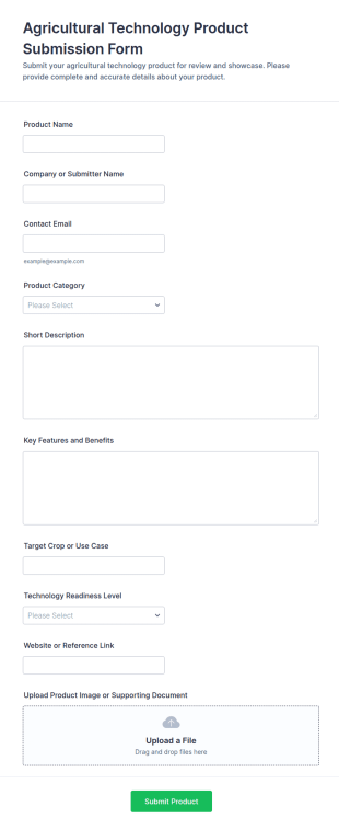 Agricultural Technology Product Submission Form Template