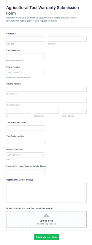 Agricultural Tool Warranty Submission Form Template