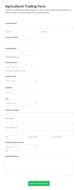 Agricultural Trading Form Template