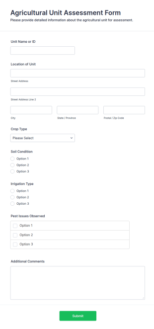 Agricultural Unit Assessment Form Template