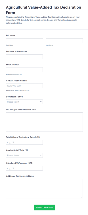 Agricultural Value Added Tax Declaration Form Template