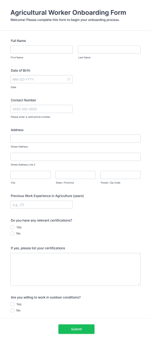 Agricultural Worker Onboarding Form Template