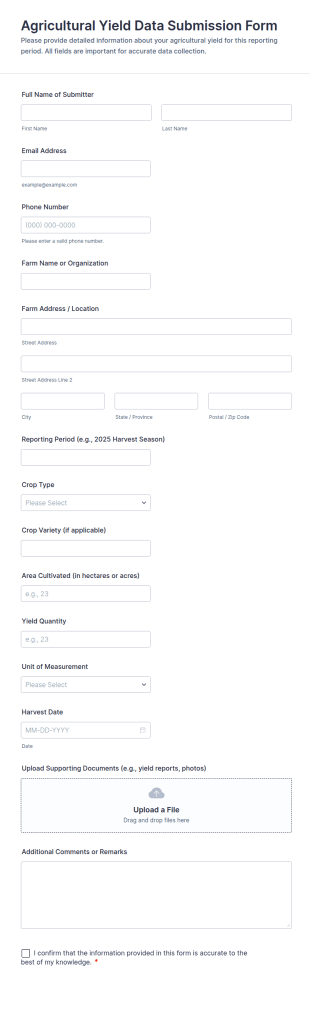 Agricultural Yield Data Submission Form Template