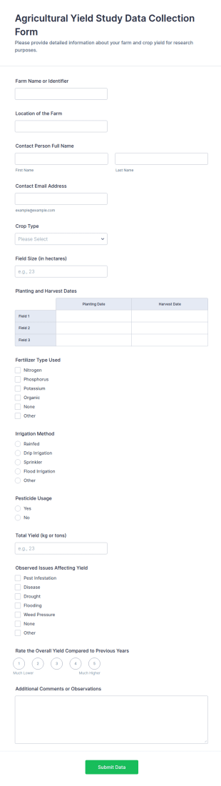 Agricultural Yield Study Data Collection Form Template