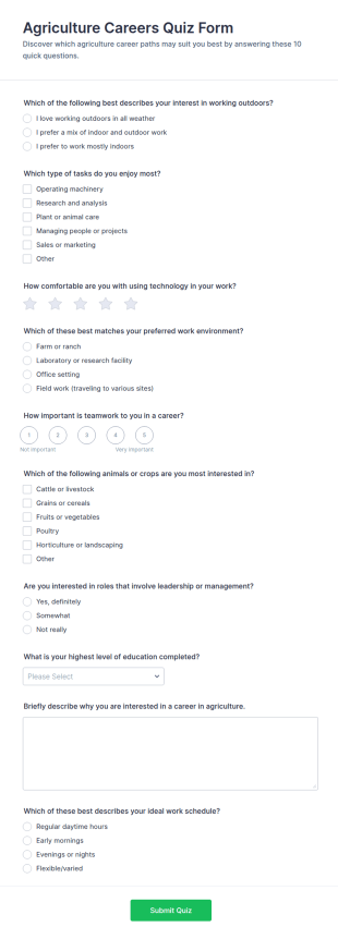 Agriculture Careers Quiz Form Template