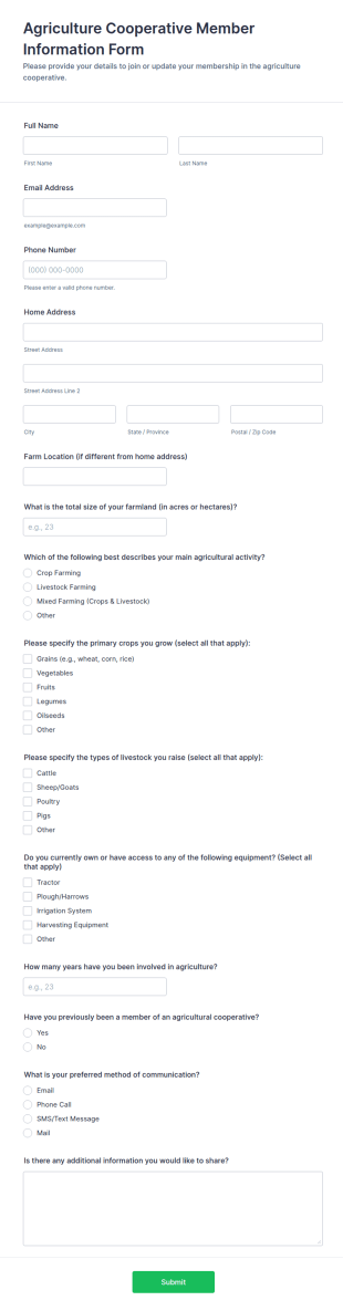 Agriculture Cooperative Member Information Form Template